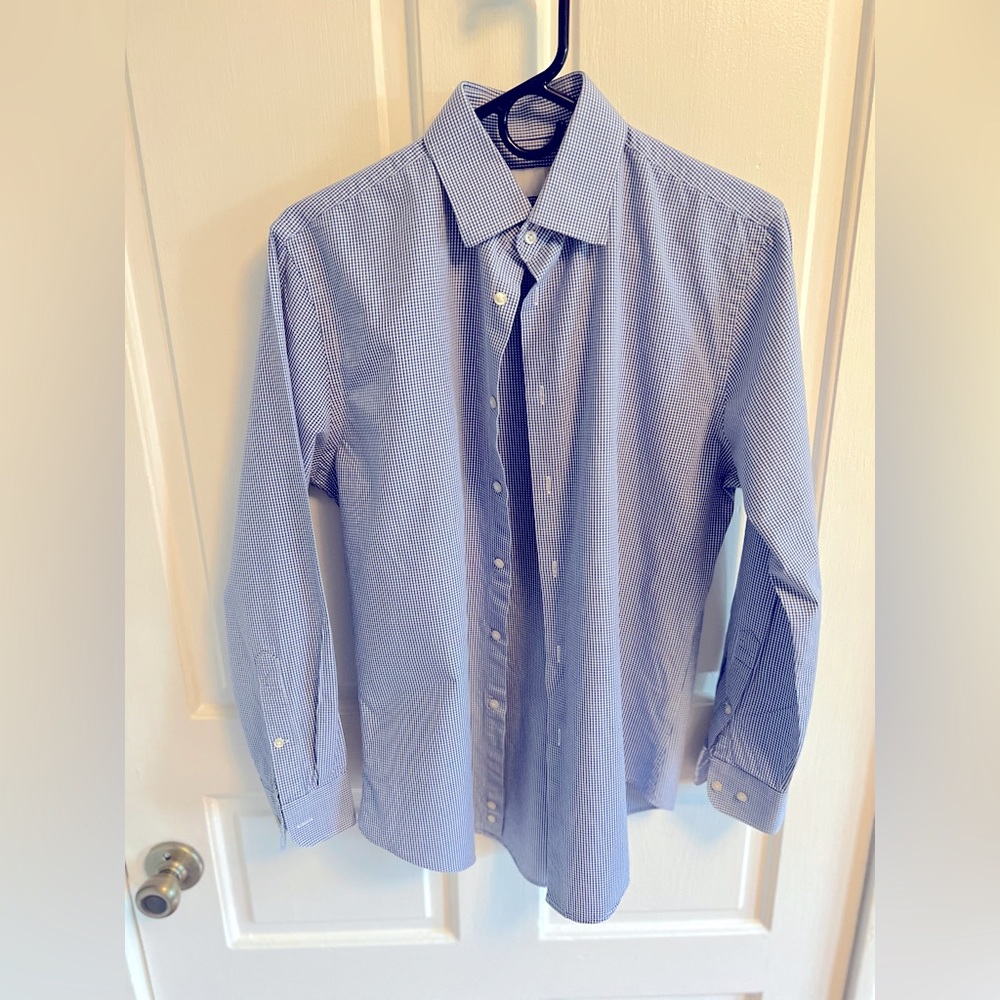 Nordstrom rack 15 32/33 trim fit blue checkered dress shirt.